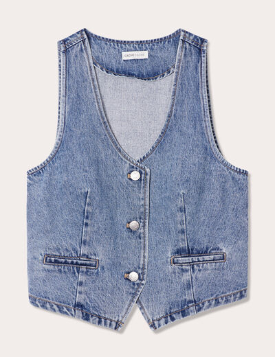 Gilet sans manches en jean denim stone femme