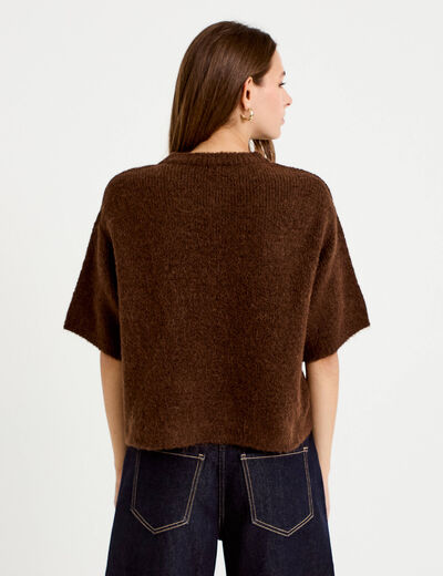 Pull manches courtes marron fonc&eacute; femme
