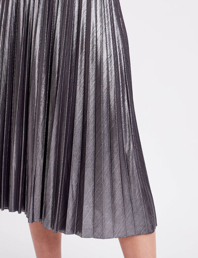 Jupe midi évasée plissée gris argent femme