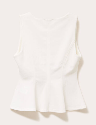 Top cintr&eacute; col carr&eacute; sans manches ecru femme
