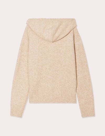Gilet manches longues capuche beige femme