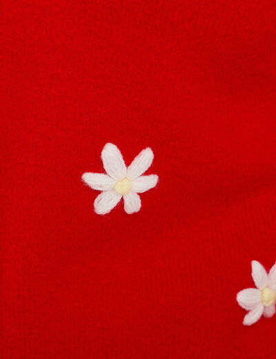 Gilet avec fleurs brod&eacute;es rouge femme