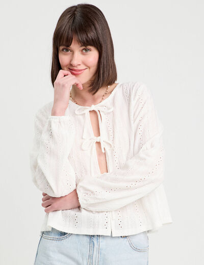 Blouse broderie anglaise ecru femme