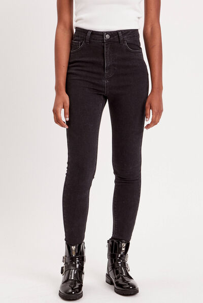 Jeans skinny intérieur gratté chaud denim noir femme
