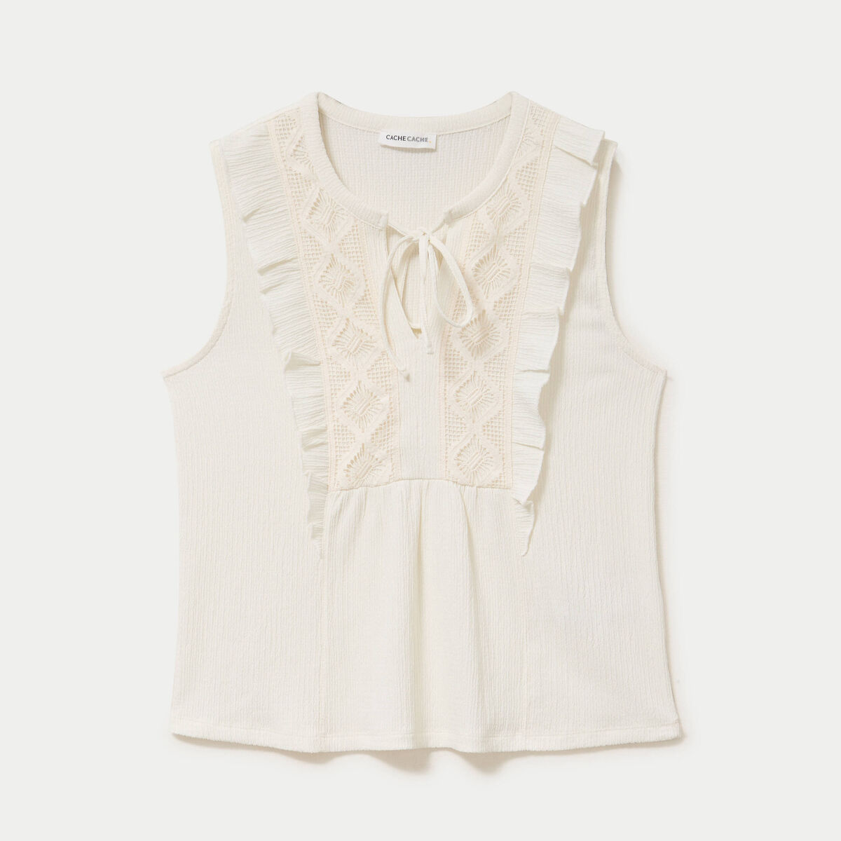 Blouse sans manches col v ecru femme