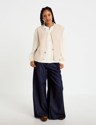 Blouse droite courte col v broderie ivoire femme