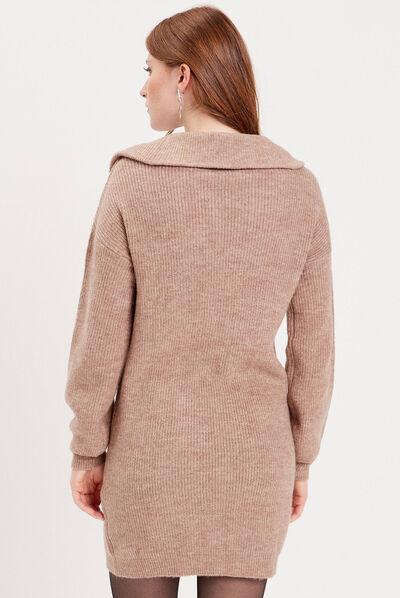 Robe pull col camionneur taupe femme