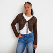 Gilet ajour&eacute; nou&eacute; marron fonc&eacute; femme