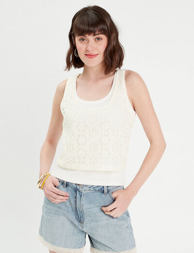Débardeur 2-en-1 crochet ecru femme