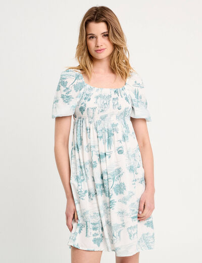 Robe midi évasée smockée ecru femme
