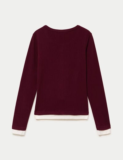 Top col rond manches longues bordeaux femme