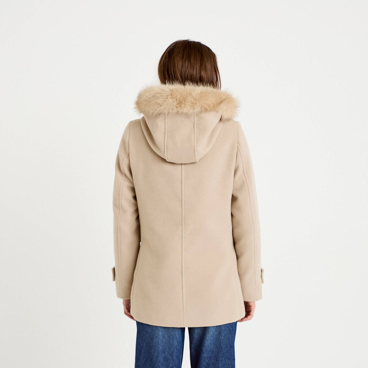 Manteau mi-long &agrave; capuche beige femme