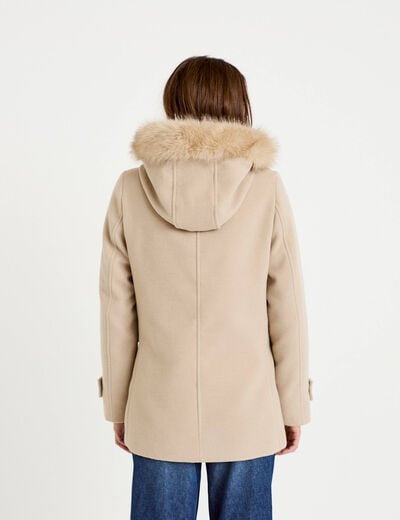 Manteau mi-long &agrave; capuche beige femme