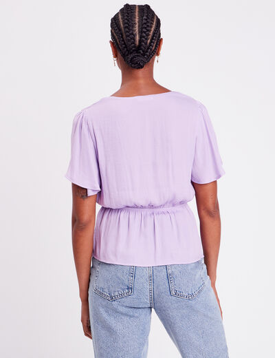 Blouse manches courtes satin violet femme