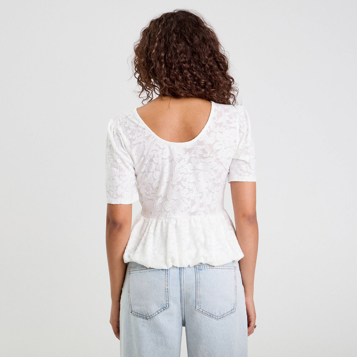 Blouse manches courtes ecru femme