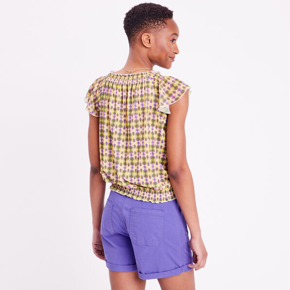 t shirt manches courtes smocke vert femme T-shirt manches courtes smocké vert femme
