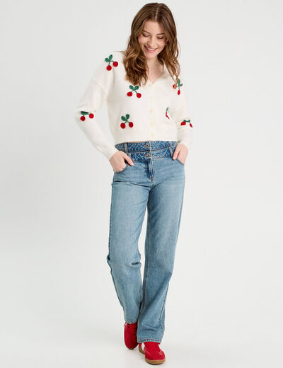 Jeans large denim double stone femme