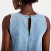 Robe courte droite en jean sans manches bleu femme