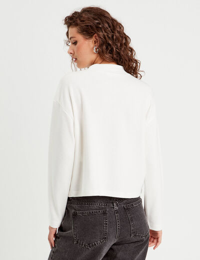 T-shirt col montant ecru femme