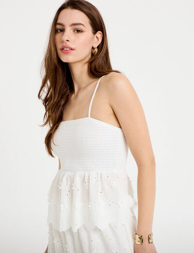 Top bi-mati&egrave;re &agrave; bretelles blanc femme