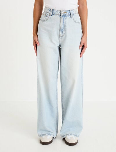 Jean wide leg taille haute Petite denim bleach femme