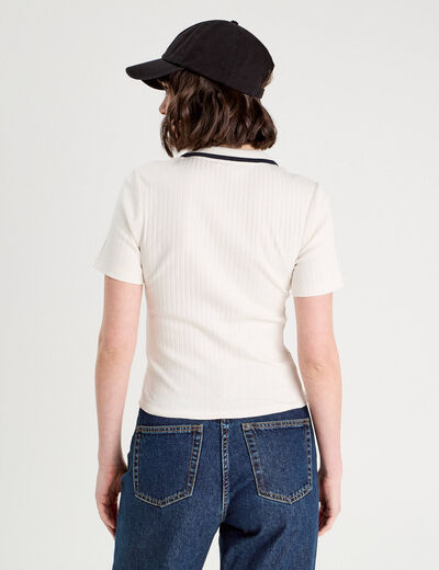 Polo côtelé manches courtes ecru femme