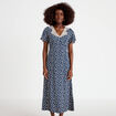 Robe longue &eacute;vas&eacute;e col v dentelle bleu marine femme