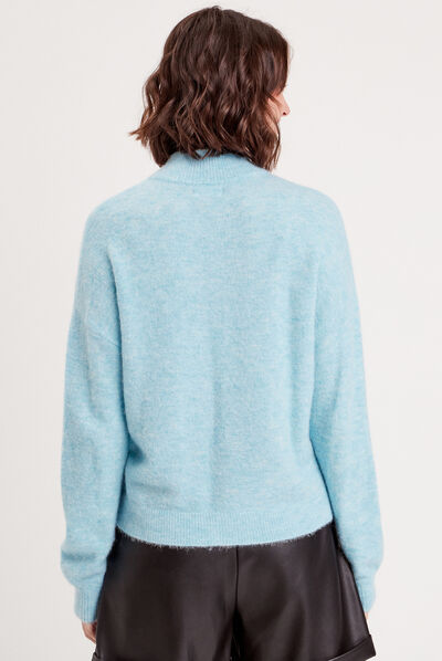 Pull col montant bleu ciel femme