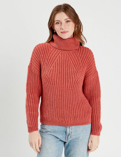 Pull avec col roulé vieux rose femme