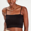 Brassière cropped côtelée noir femme