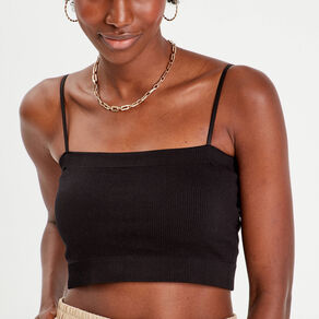 brassiere cropped cotelee noir femme Brassière cropped côtelée noir femme