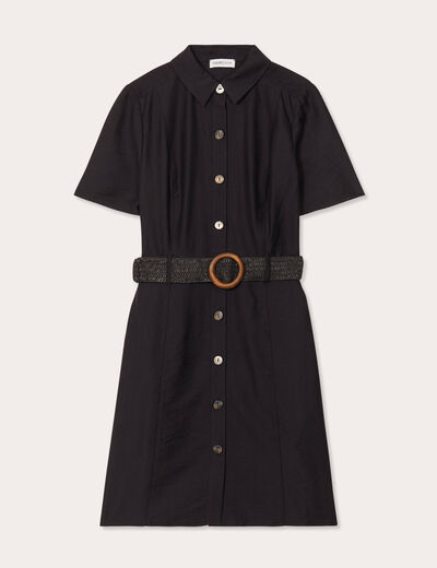 Robe trapèze ceinturée noir femme