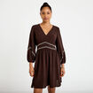 Robe courte &eacute;vas&eacute;e col v manches 3/4 marron fonc&eacute; femme