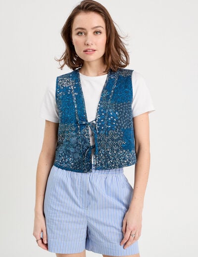 Veston matelassé noué bleu foncé femme