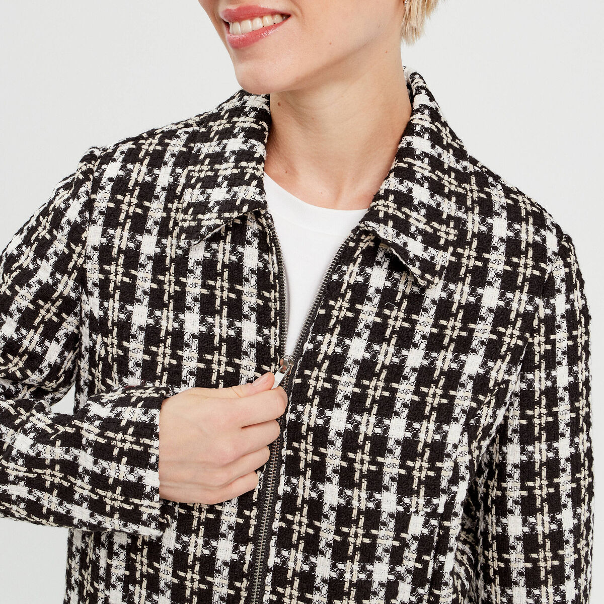 Veste zippée tweed noir femme