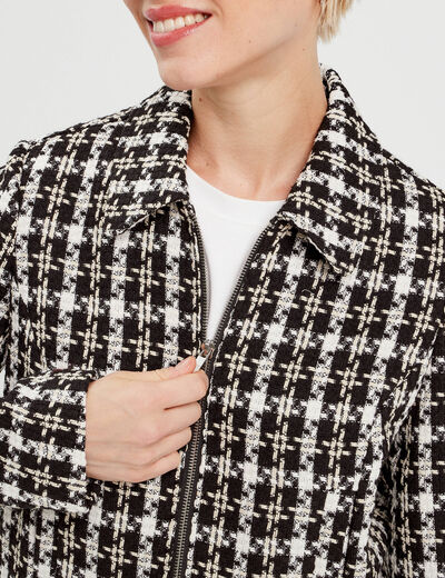 Veste zippée tweed noir femme