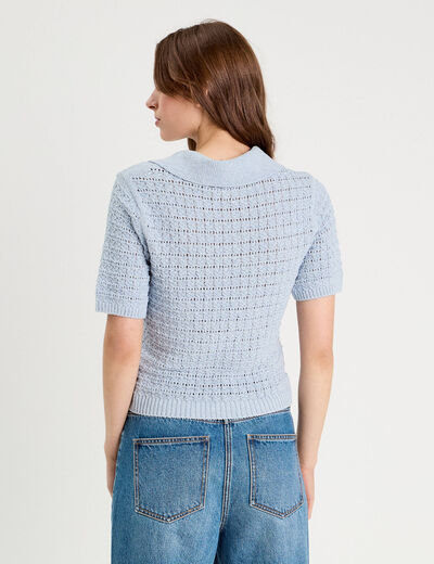 Polo manches courtes ajouré denim snow gris femme