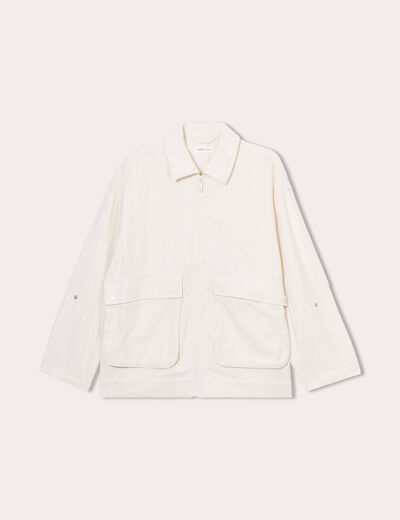 Veste droite zippée ecru femme