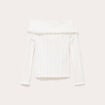 Pull cintr&eacute; court col bardot ecru femme