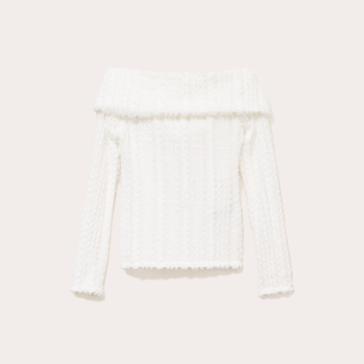 Pull cintr&eacute; court col bardot ecru femme