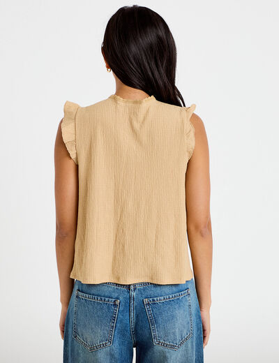 Blouse sans manches col rond beige femme