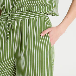 Pantalon large taille haute vert kaki femme
