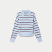 Polo manches longues col chemise bleu ciel femme