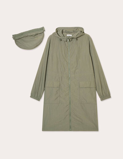 Parka déperlante 2-en-1 avec pochette vert kaki femme