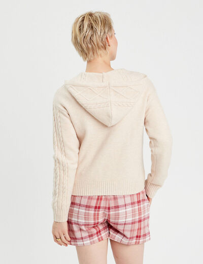 Gilet à capuche pompons beige femme