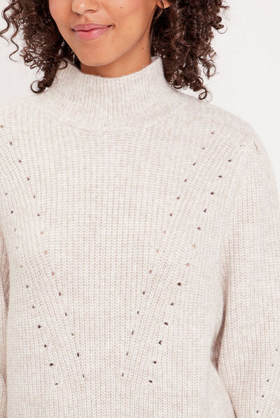 Robe pull moulante col montant sable femme