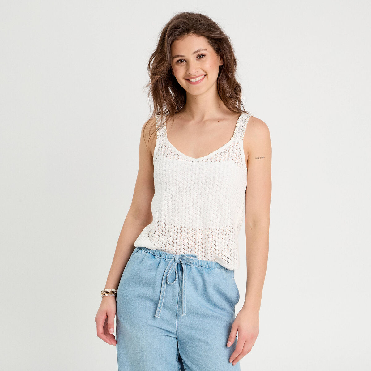Débardeur effet crochet ecru femme