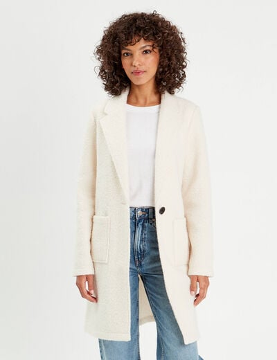 Manteau ample bouclette ecru femme