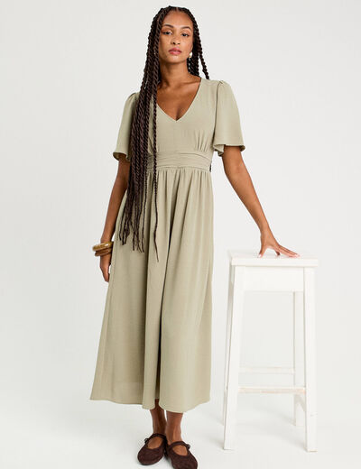 Robe longue évasée vert kaki femme