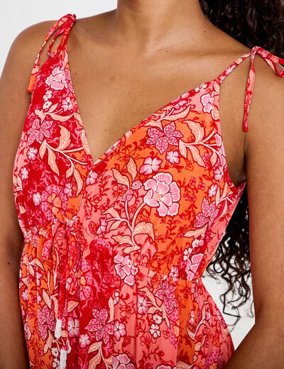 Robe longue &eacute;vas&eacute;e effet satin&eacute;e rouge femme